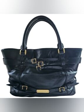 Burberry Bridle Large Black Lambskin Leather Gold Buckle Bag